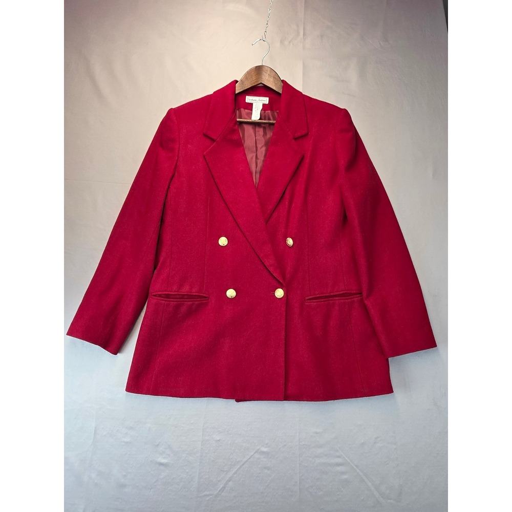 Stephanie Andrews Red Wool Double Breasted Blazer Gold Buttons Size 16 Vintage